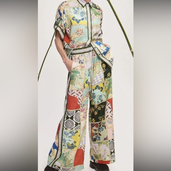 New 2025 ALEMAIS Bianca Patchwork Wide-Leg Pants and matching top set - Picture 3 of 13